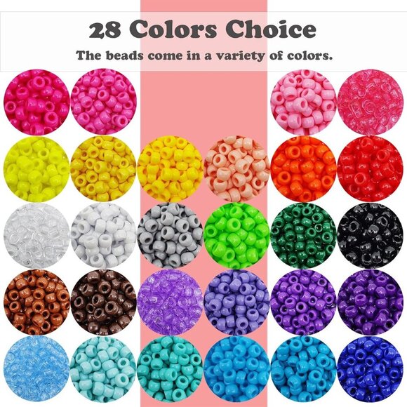 Pony Beads, 4200pcs 28 Colors Plastic Bead for Craft Bracelets Making, Hair Bead - Picture 2 of 7